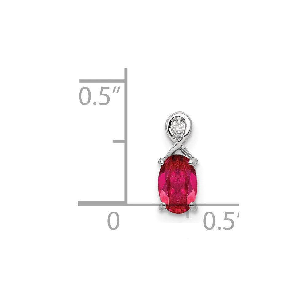 Sterlingsilber Rhodiniert Diamant & Rubin Oval Anhänger