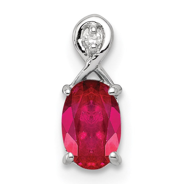 Sterlingsilber Rhodiniert Diamant & Rubin Oval Anhänger