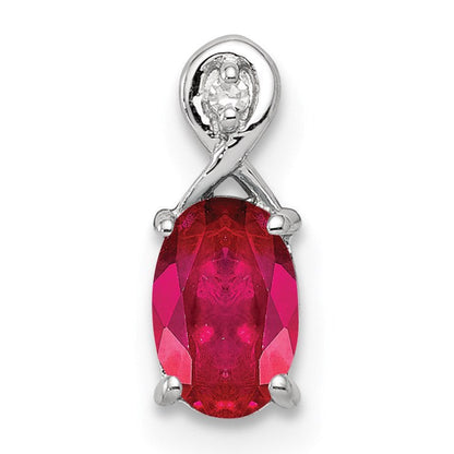 Sterlingsilber Rhodiniert Diamant & Rubin Oval Anhänger
