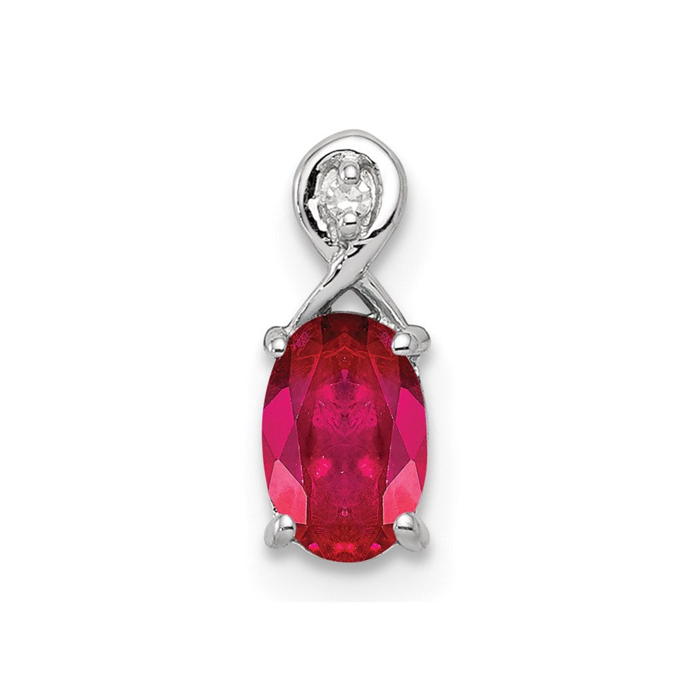 Sterlingsilber Rhodiniert Diamant & Rubin Oval Anhänger