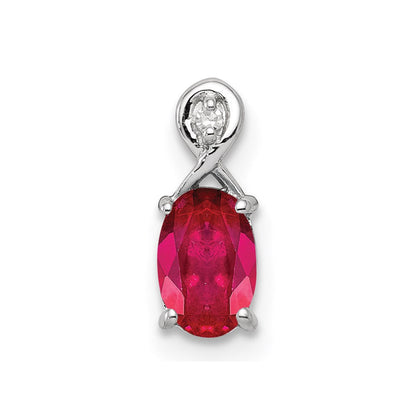 Sterlingsilber Rhodiniert Diamant & Rubin Oval Anhänger