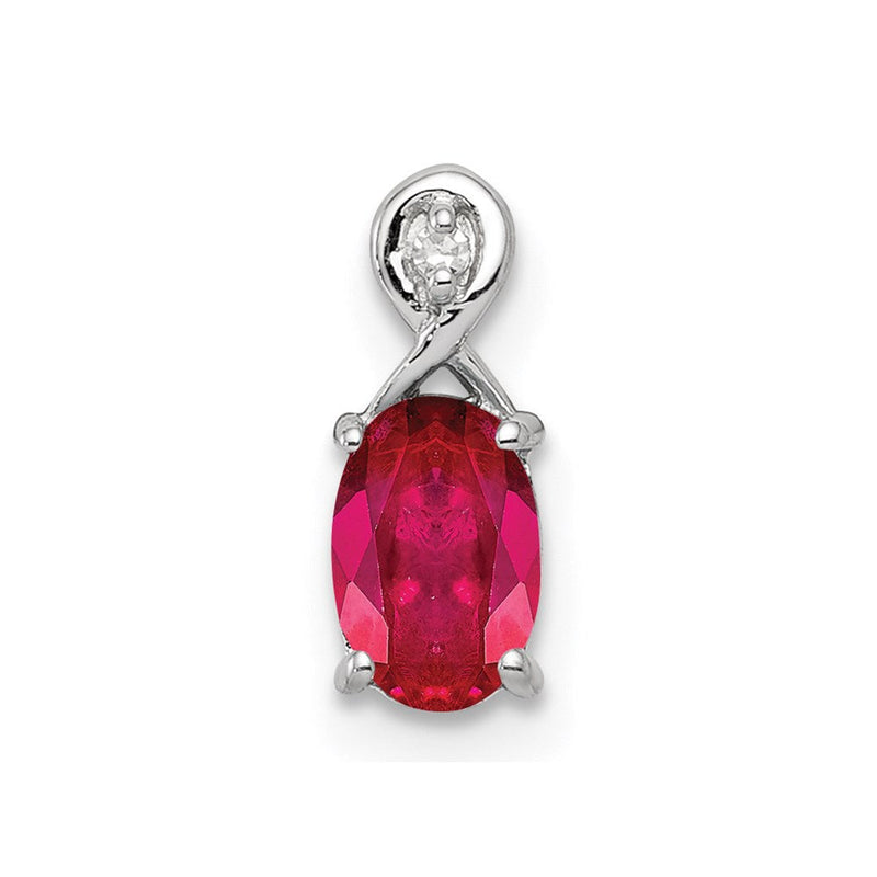 Sterlingsilber Rhodiniert Diamant & Rubin Oval Anhänger