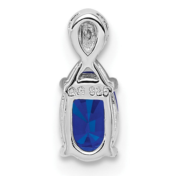 Sterlingsilber Rhodiniert Diamant & Saphir Oval Anhänger