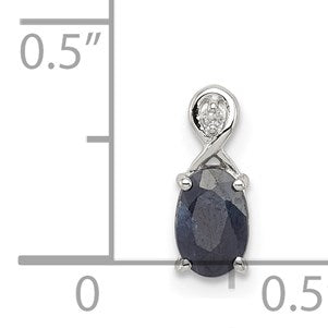 Sterlingsilber Rhodiniert Diamant & Saphir Oval Anhänger
