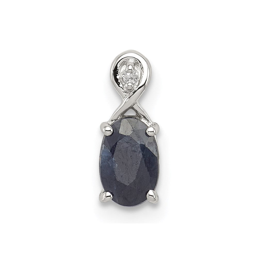 Sterlingsilber Rhodiniert Diamant & Saphir Oval Anhänger