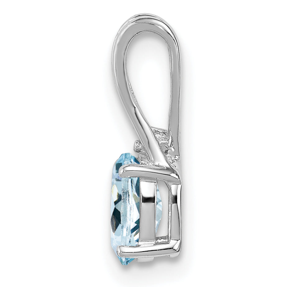 Sterlingsilber Rhodiniert Diamant Aquamarin Oval Anhänger