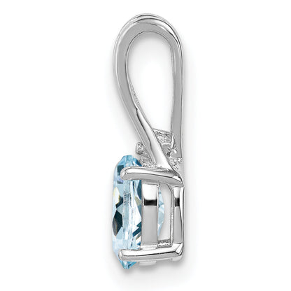 Sterlingsilber Rhodiniert Diamant Aquamarin Oval Anhänger