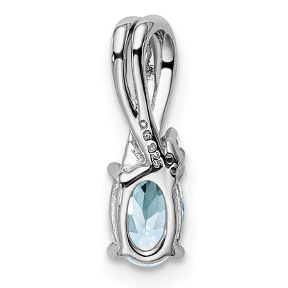 Sterlingsilber Rhodiniert Diamant Aquamarin Oval Anhänger