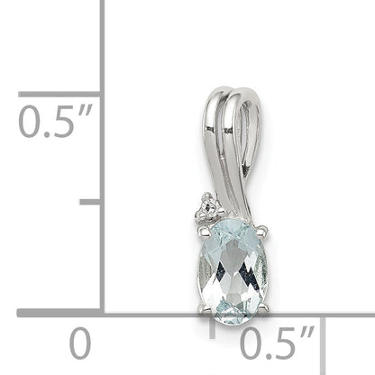 Sterlingsilber Rhodiniert Diamant Aquamarin Oval Anhänger