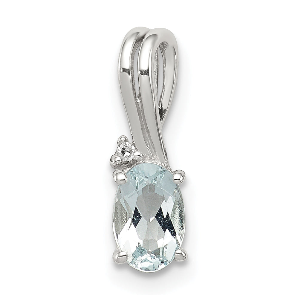 Sterlingsilber Rhodiniert Diamant Aquamarin Oval Anhänger