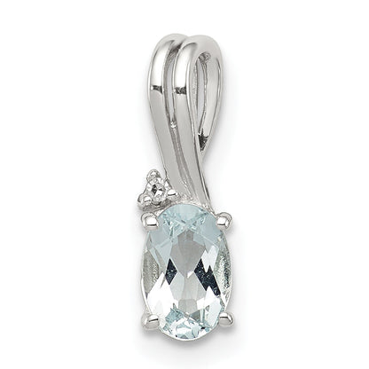 Sterlingsilber Rhodiniert Diamant Aquamarin Oval Anhänger