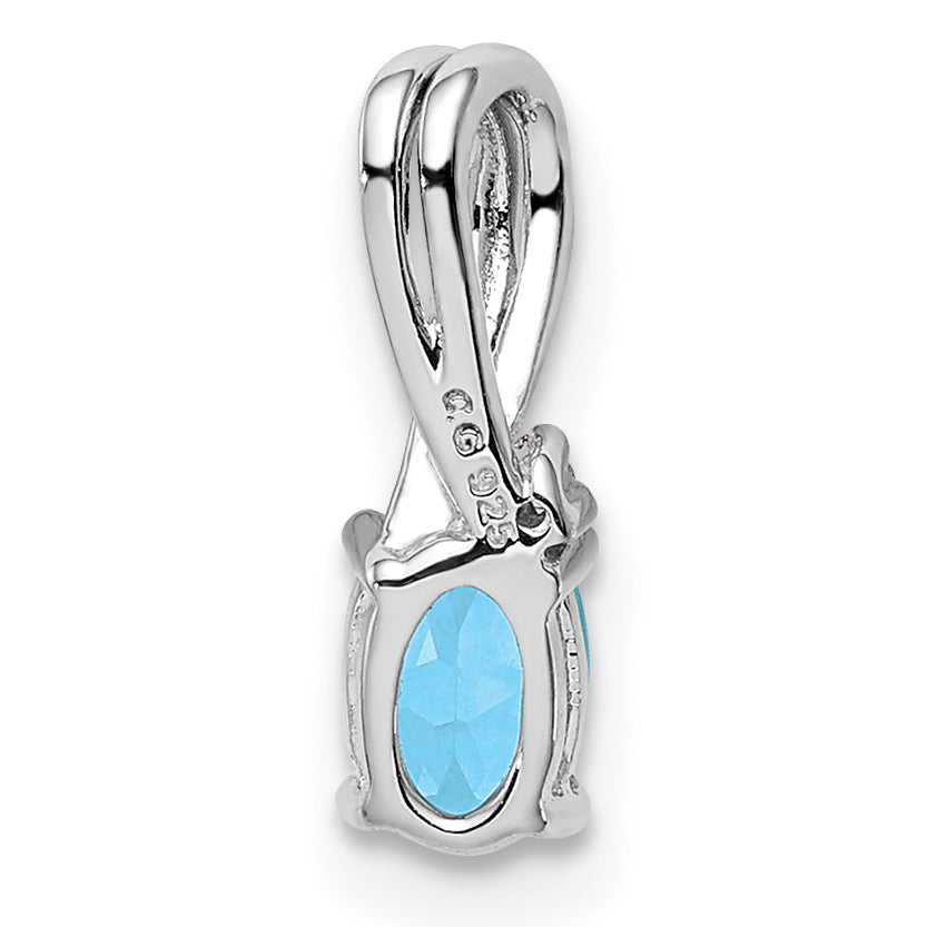Sterlingsilber Rhodiniert Diamant & Himmel Blautopas Oval Anhänger