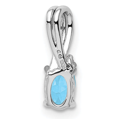 Sterlingsilber Rhodiniert Diamant & Himmel Blautopas Oval Anhänger