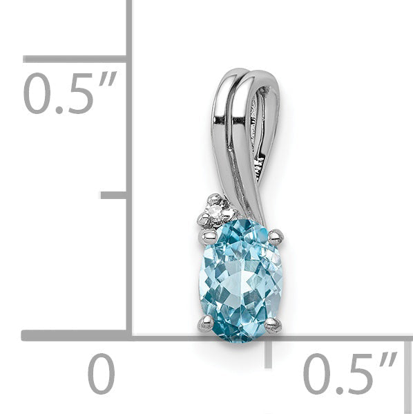 Sterlingsilber Rhodiniert Diamant & Himmel Blautopas Oval Anhänger