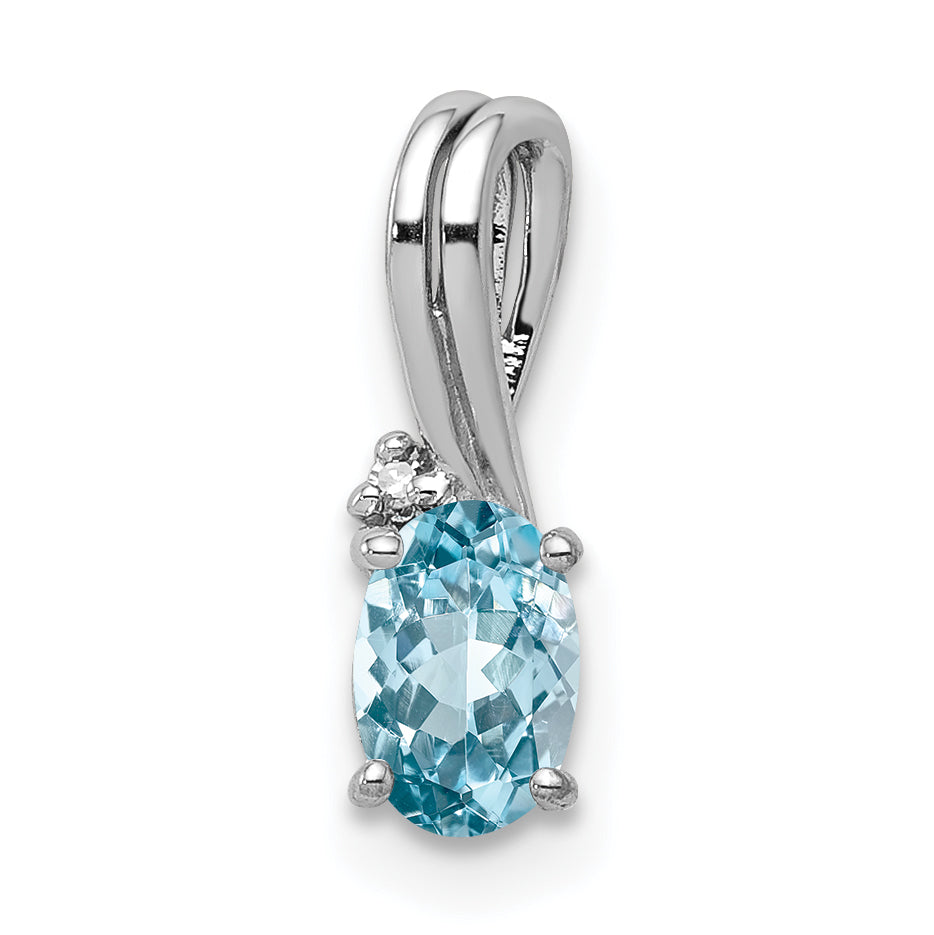 Sterlingsilber Rhodiniert Diamant & Himmel Blautopas Oval Anhänger