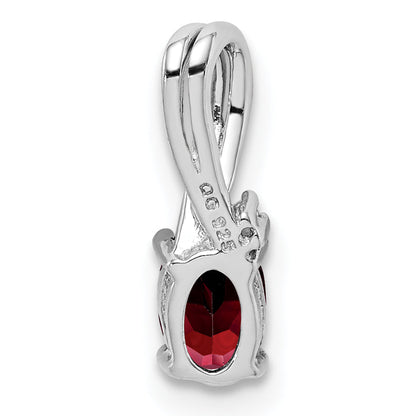 Sterlingsilber Rhodiniert Diamant Granat Oval Anhänger