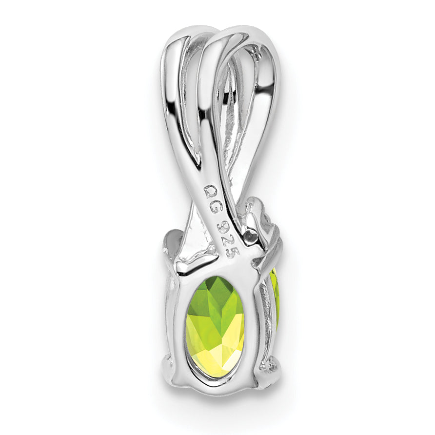 Sterlingsilber Rhodiniert Diamant und Peridot Oval Anhänger