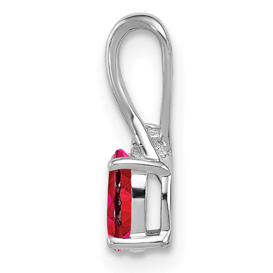 Sterlingsilber Rhodiniert Diamant & Rubin Oval Anhänger