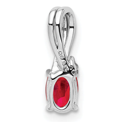 Sterlingsilber Rhodiniert Diamant & Rubin Oval Anhänger