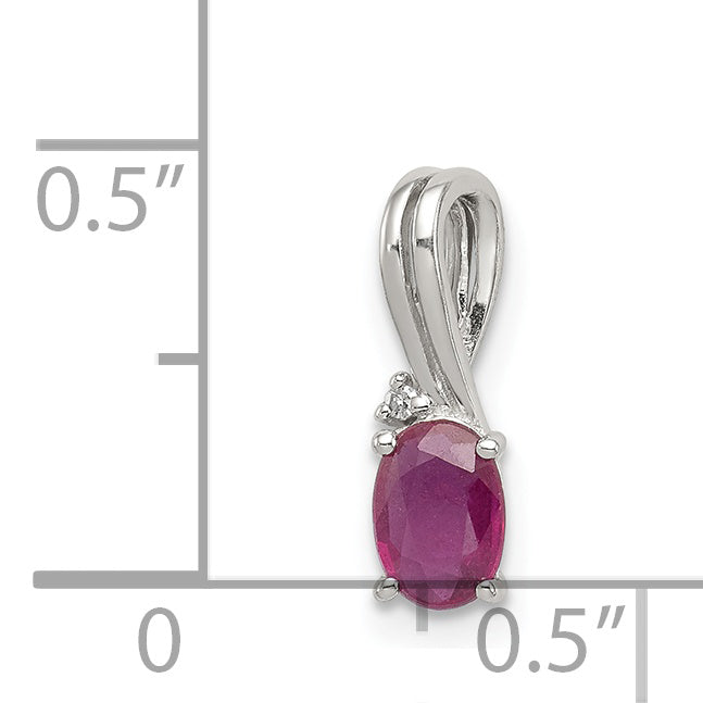 Sterlingsilber Rhodiniert Diamant & Rubin Oval Anhänger