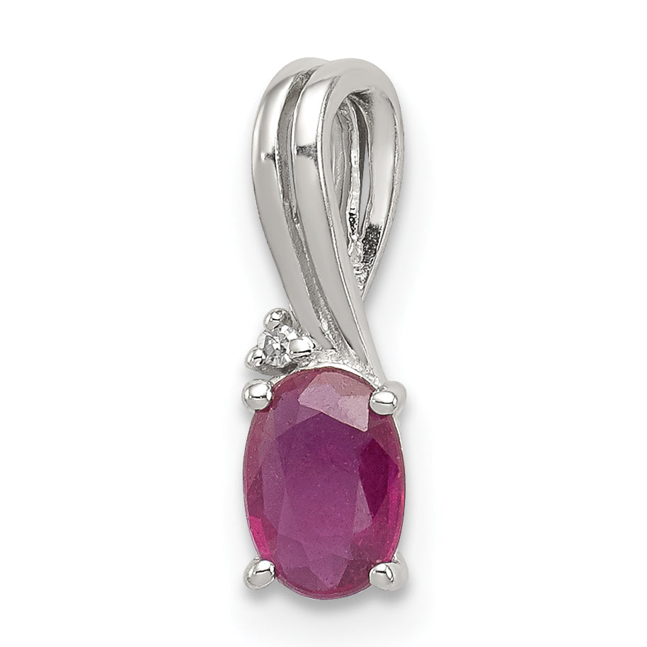 Sterlingsilber Rhodiniert Diamant & Rubin Oval Anhänger