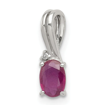 Sterlingsilber Rhodiniert Diamant & Rubin Oval Anhänger