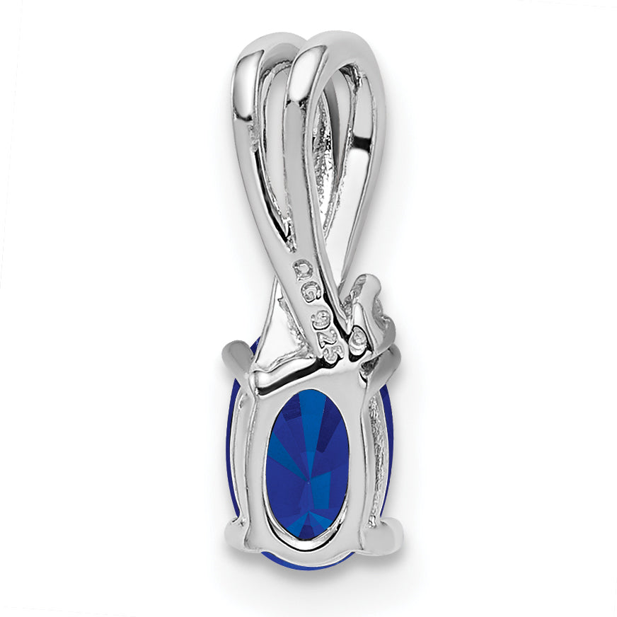 Sterlingsilber Rhodiniert Diamant und Saphir Oval Anhänger