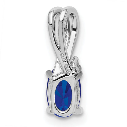 Sterlingsilber Rhodiniert Diamant und Saphir Oval Anhänger