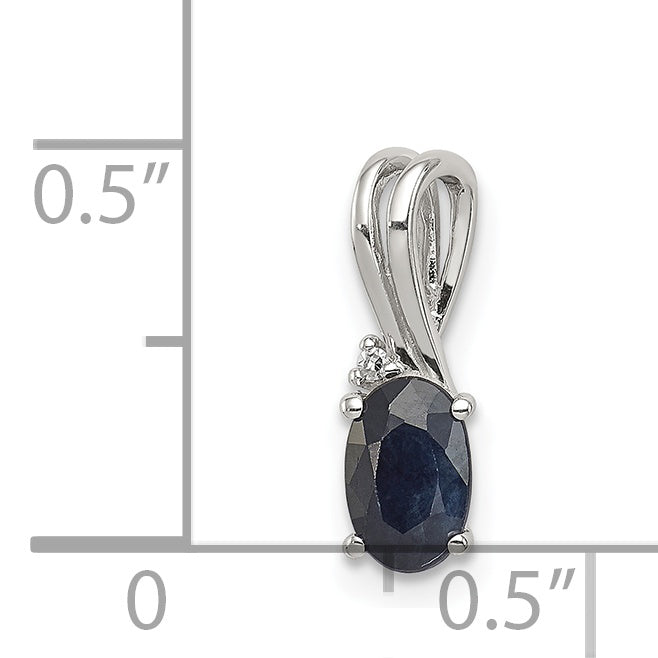 Sterlingsilber Rhodiniert Diamant und Saphir Oval Anhänger