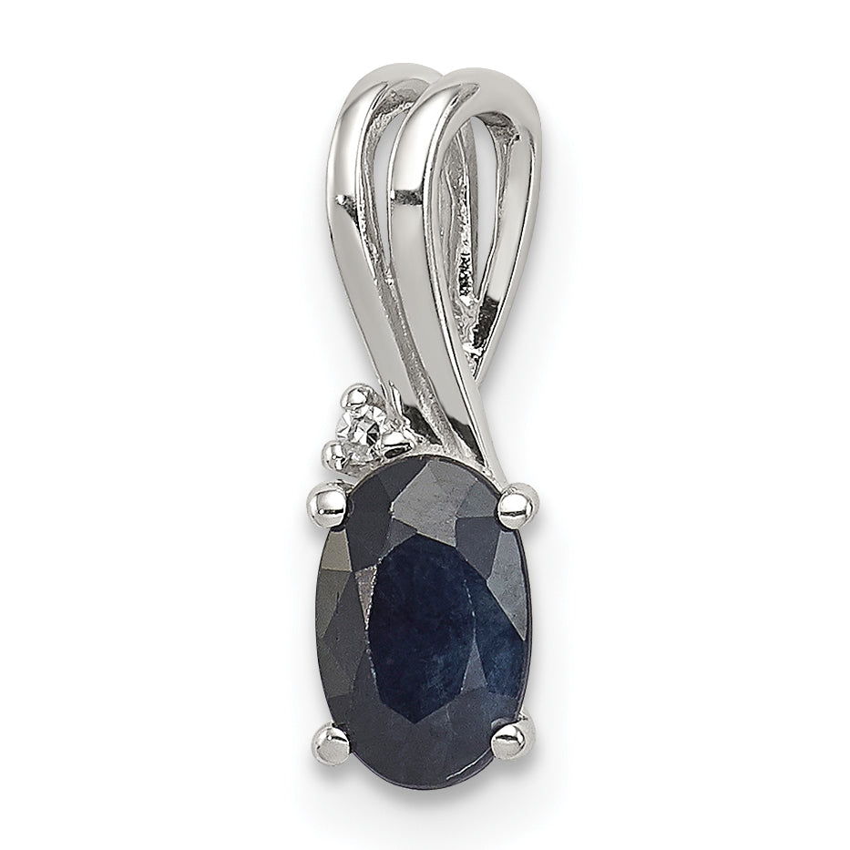 Sterlingsilber Rhodiniert Diamant und Saphir Oval Anhänger