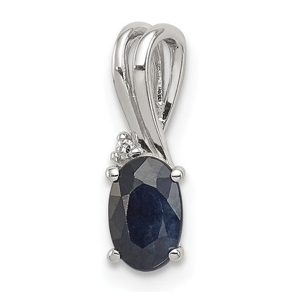 Sterlingsilber Rhodiniert Diamant und Saphir Oval Anhänger