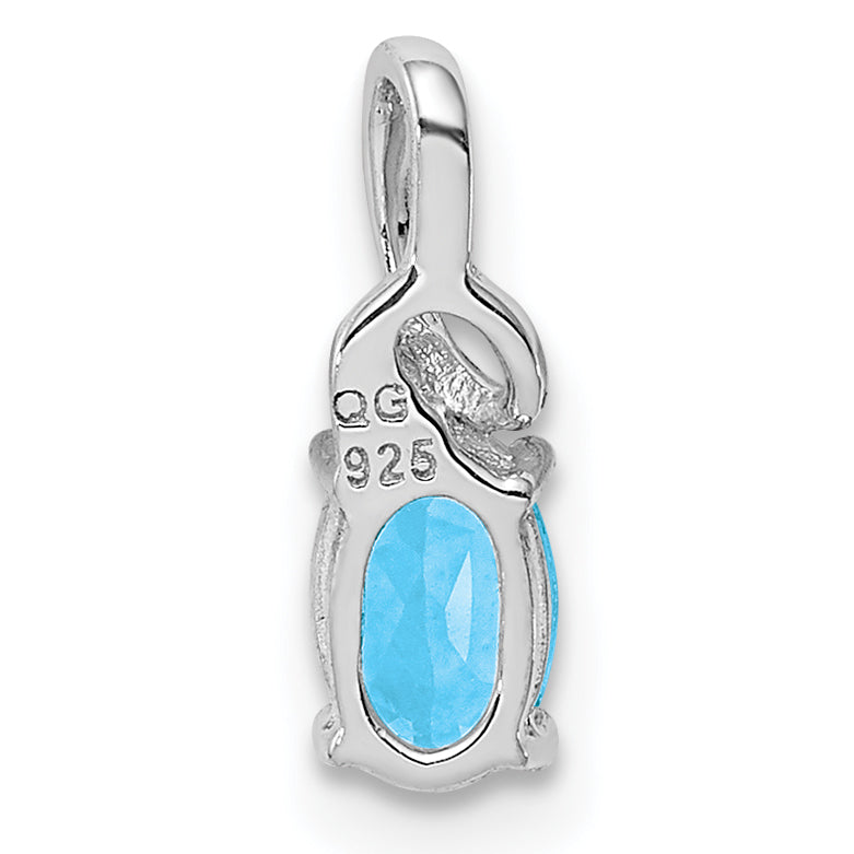 Sterlingsilber Rhodiniert Diamant & Himmel Blautopas Oval Anhänger