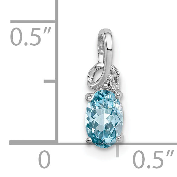 Sterlingsilber Rhodiniert Diamant & Himmel Blautopas Oval Anhänger