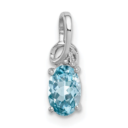 Sterlingsilber Rhodiniert Diamant & Himmel Blautopas Oval Anhänger
