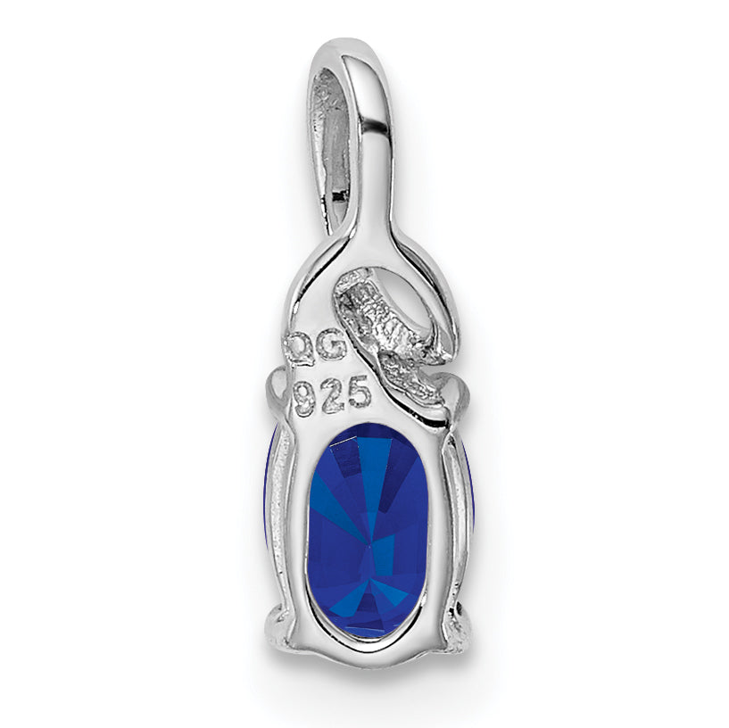 Sterlingsilber Rhodiniert Diamant & Saphir Oval Anhänger