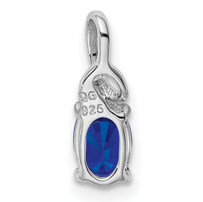 Sterlingsilber Rhodiniert Diamant & Saphir Oval Anhänger