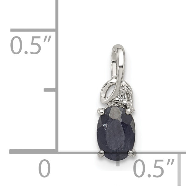 Sterlingsilber Rhodiniert Diamant & Saphir Oval Anhänger