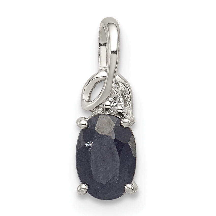 Sterlingsilber Rhodiniert Diamant & Saphir Oval Anhänger