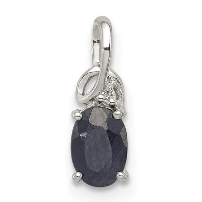 Sterlingsilber Rhodiniert Diamant & Saphir Oval Anhänger