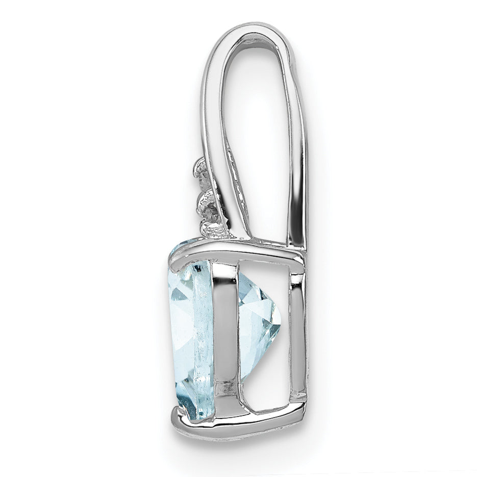 Sterlingsilber Rhodiniert Diamant. & Aquamarin Herz Anhänger