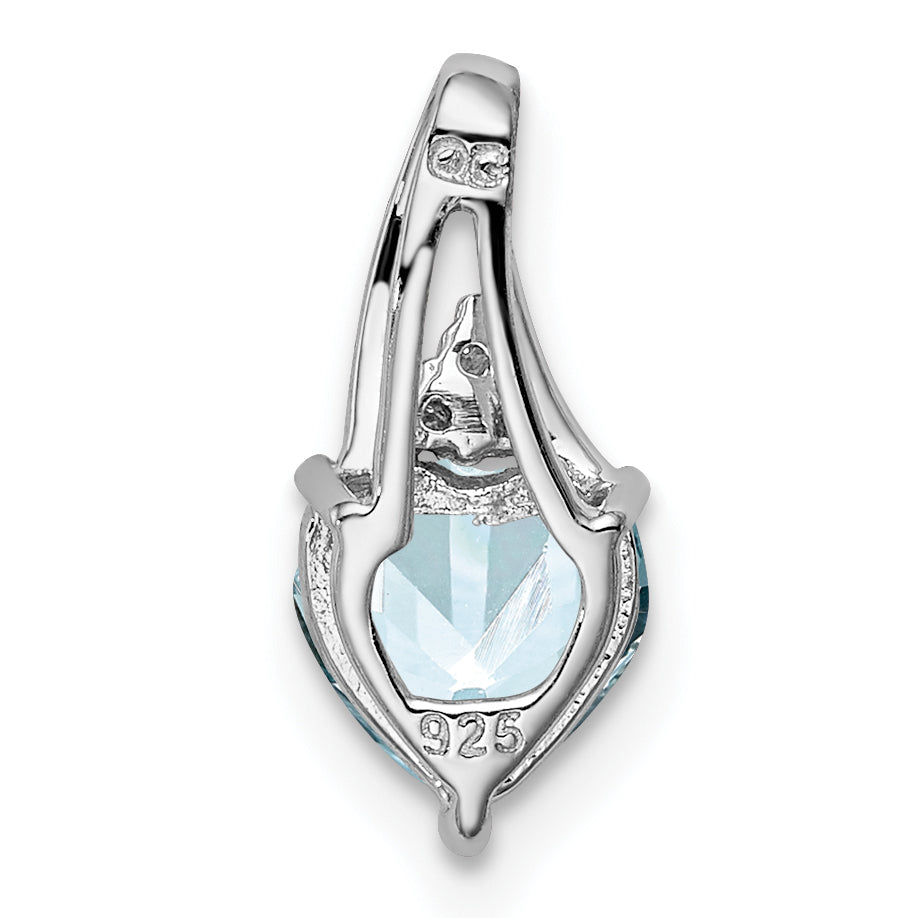 Sterlingsilber Rhodiniert Diamant. & Aquamarin Herz Anhänger