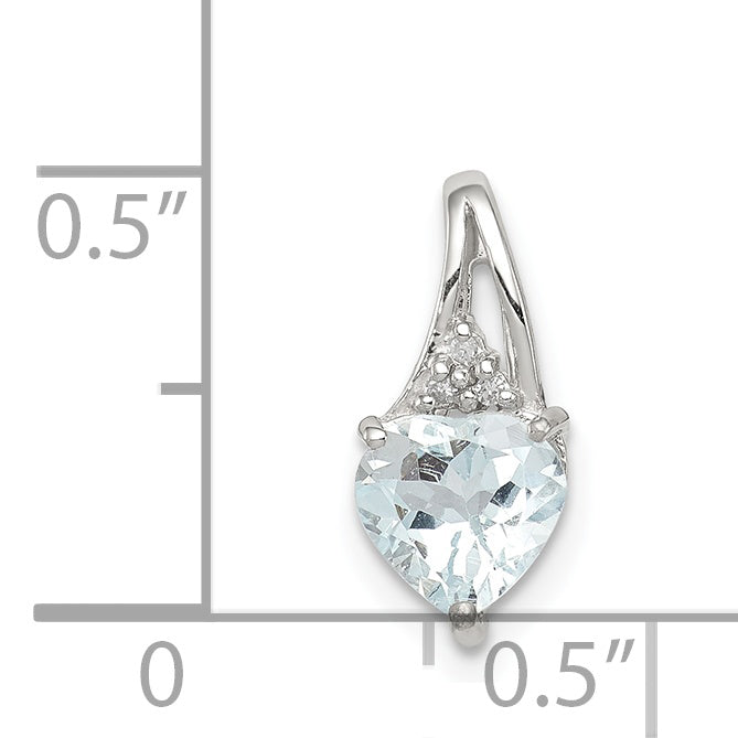 Sterlingsilber Rhodiniert Diamant. & Aquamarin Herz Anhänger