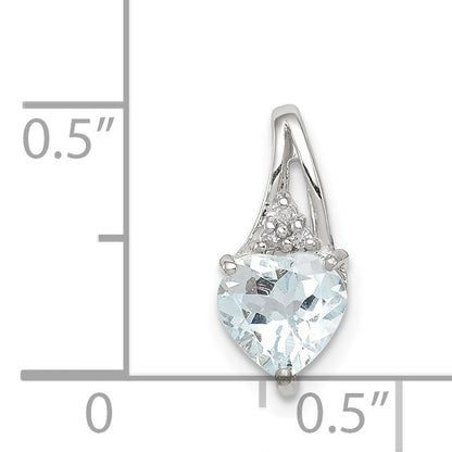 Sterlingsilber Rhodiniert Diamant. & Aquamarin Herz Anhänger