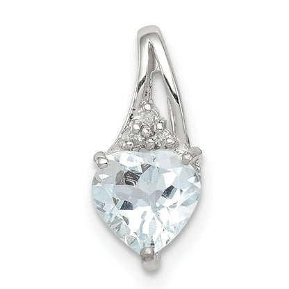 Sterlingsilber Rhodiniert Diamant. & Aquamarin Herz Anhänger