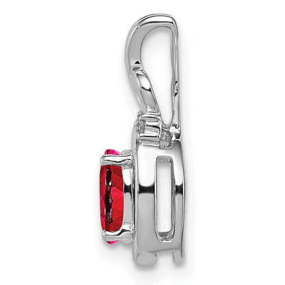 Sterlingsilber Rhodiniert Diamant & Rubin Oval Anhänger