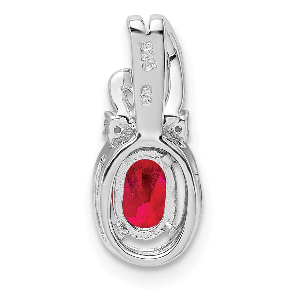 Sterlingsilber Rhodiniert Diamant & Rubin Oval Anhänger