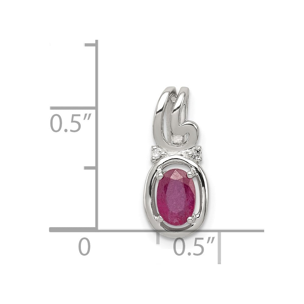 Sterlingsilber Rhodiniert Diamant & Rubin Oval Anhänger