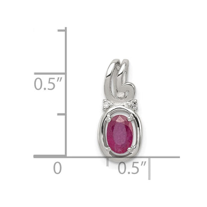 Sterlingsilber Rhodiniert Diamant & Rubin Oval Anhänger