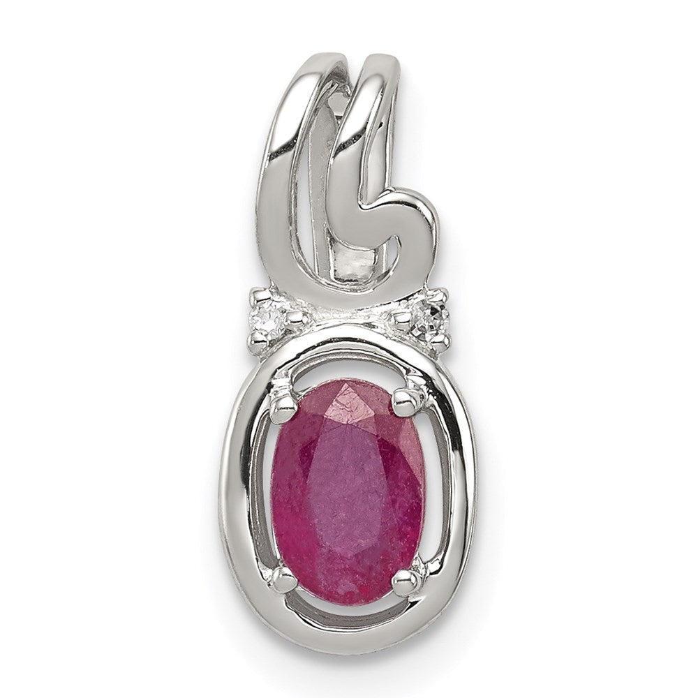 Sterlingsilber Rhodiniert Diamant & Rubin Oval Anhänger