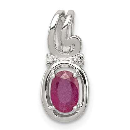 Sterlingsilber Rhodiniert Diamant & Rubin Oval Anhänger